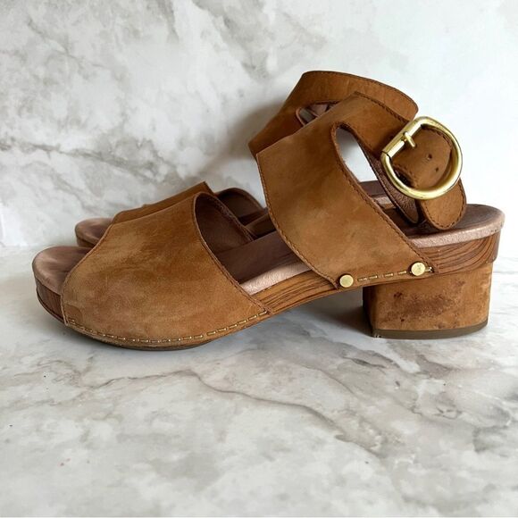 Dansko Shoes - Dansko Minka Nubuck Camel Open Toe Block Heel Sandals